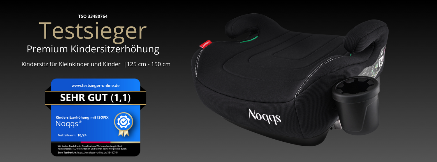 Testsieger mit Note 1,1, ISOFIX, ergonomischem Design und integriertem Getränkehalter. Ideal für Kinder von 125 cm bis 150 cm.
